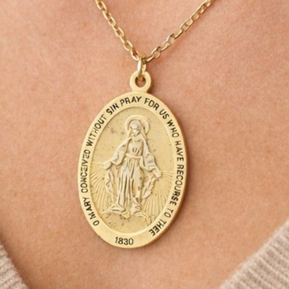 Miraculous Medal 1830 Necklace Virgin Mary‎ Catholic P Vintage Religious Charm